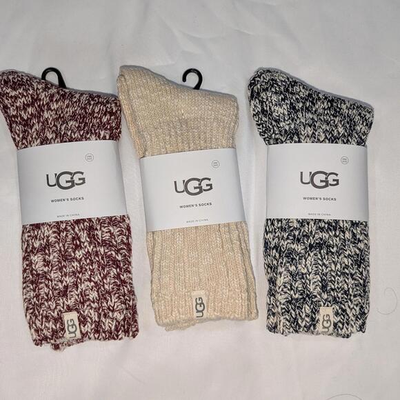 Other - UGG Rib Knit Slouchy Crew Socks 3 Pairs Women's NWT 5-10 One Size